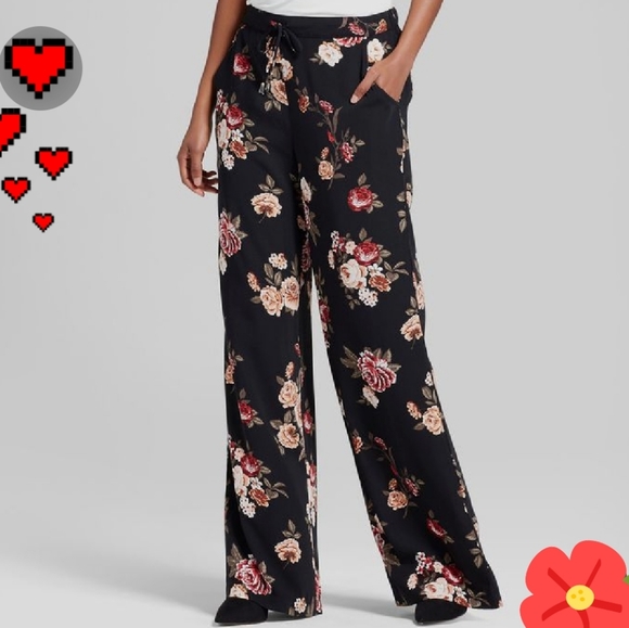Xhilaration Pants - Xhilaration black flowery palazzo pants